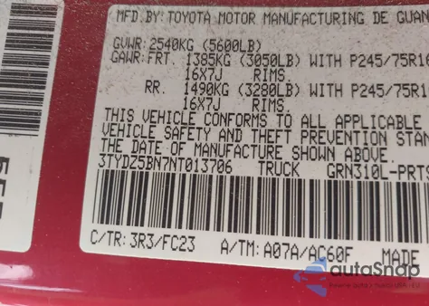 2022 Toyota Tacoma Sr5 V6 из США, поврежденный, VIN 3TYDZ5BN7NT013706